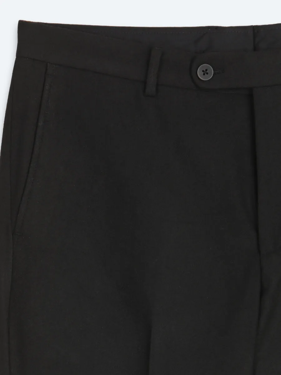 Siyah Düz Dokuma Fitted Fit Klasik Pantolon - 8