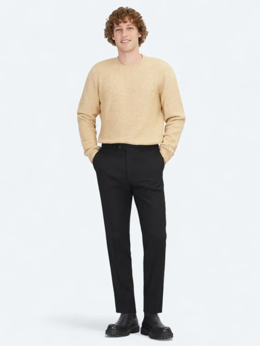 Siyah Düz Dokuma Fitted Fit Klasik Pantolon - 1