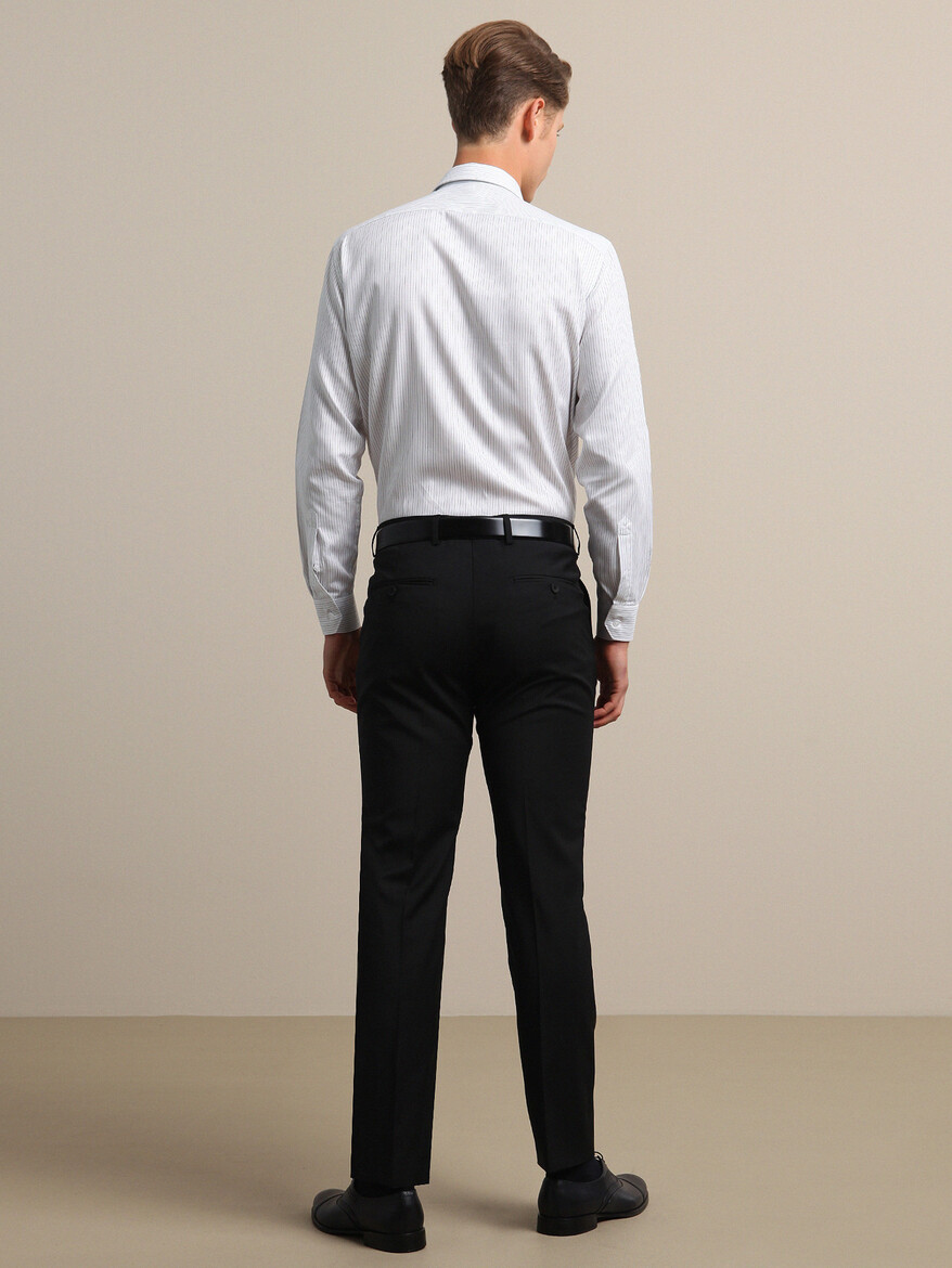 Siyah Düz Dokuma Fitted Fit Klasik Yün Karışımlı Pantolon - 5