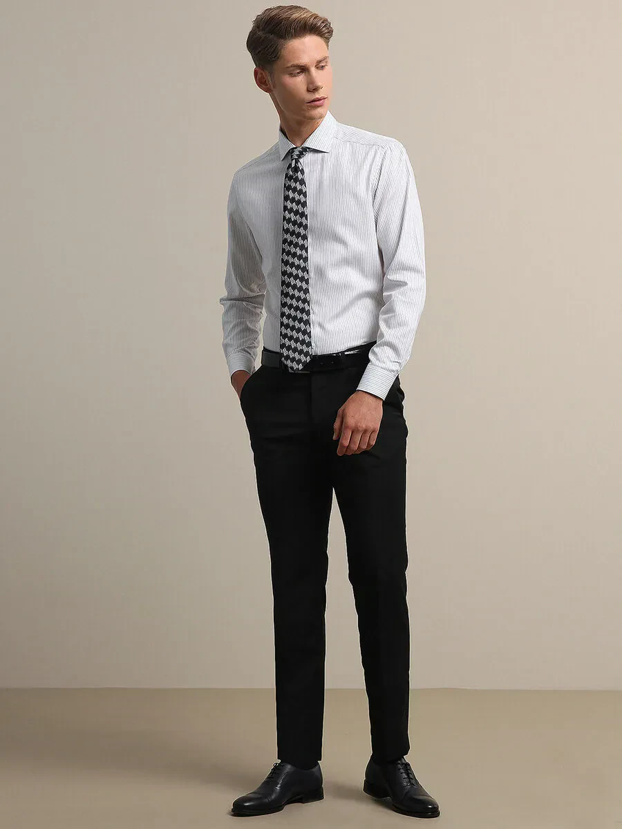 Siyah Düz Dokuma Fitted Fit Klasik Yün Karışımlı Pantolon - 2