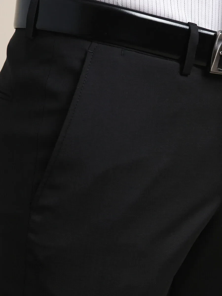 Siyah Düz Dokuma Fitted Fit Klasik Yün Karışımlı Pantolon - 4