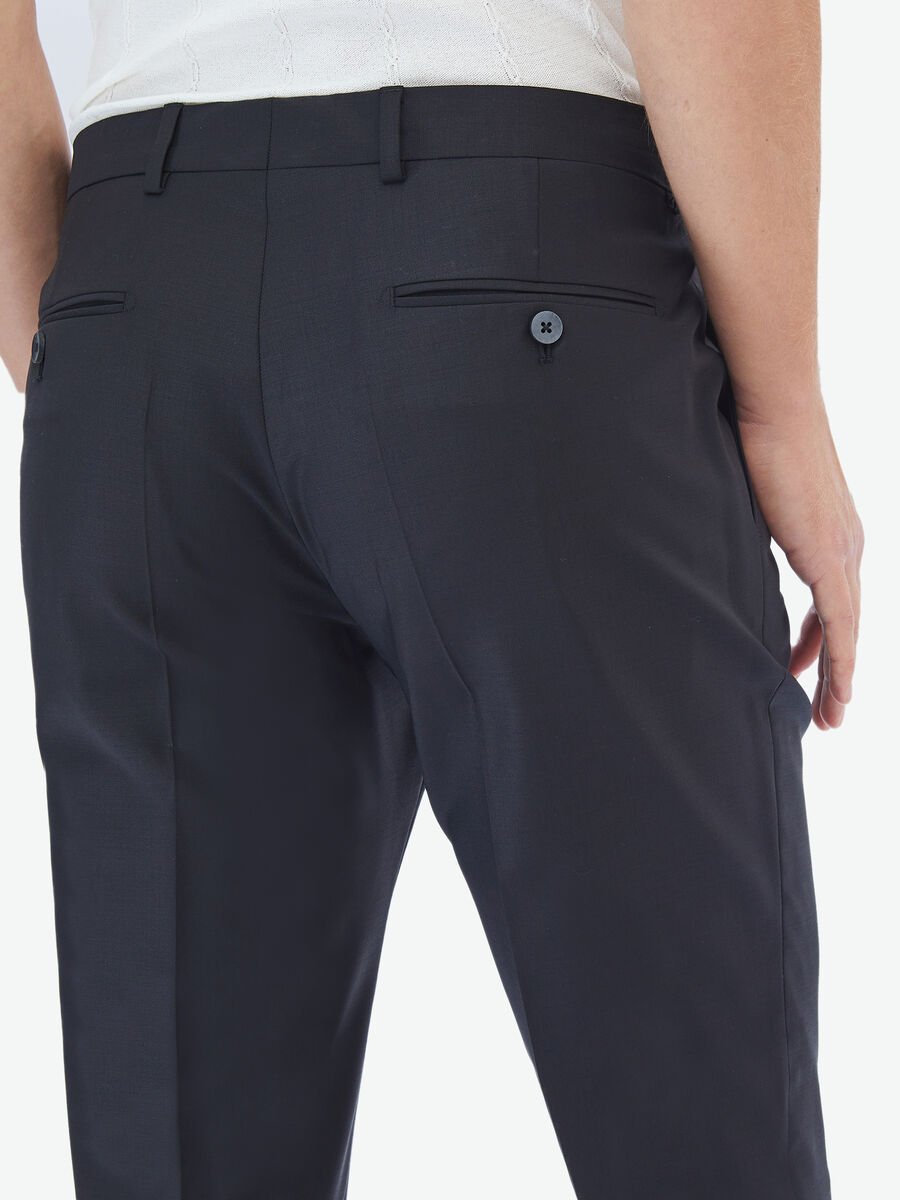 Siyah Düz Dokuma Fitted Fit Klasik Yün Karışımlı Pantolon - 4