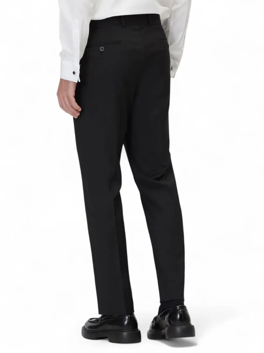 Siyah Düz Dokuma Fitted Fit Klasik Yün Karışımlı Pantolon - 4
