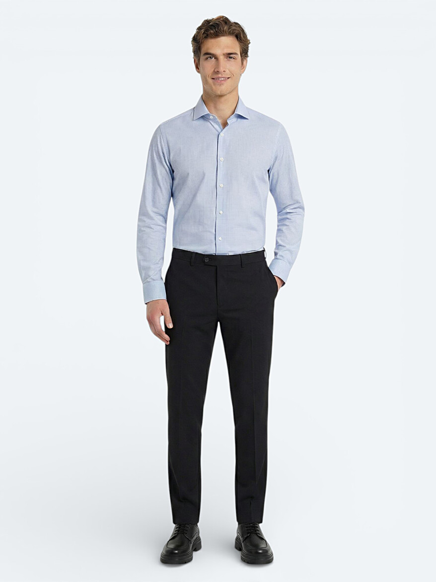 Siyah Düz Dokuma Fitted Fit Klasik Yün Karışımlı Pantolon - 1