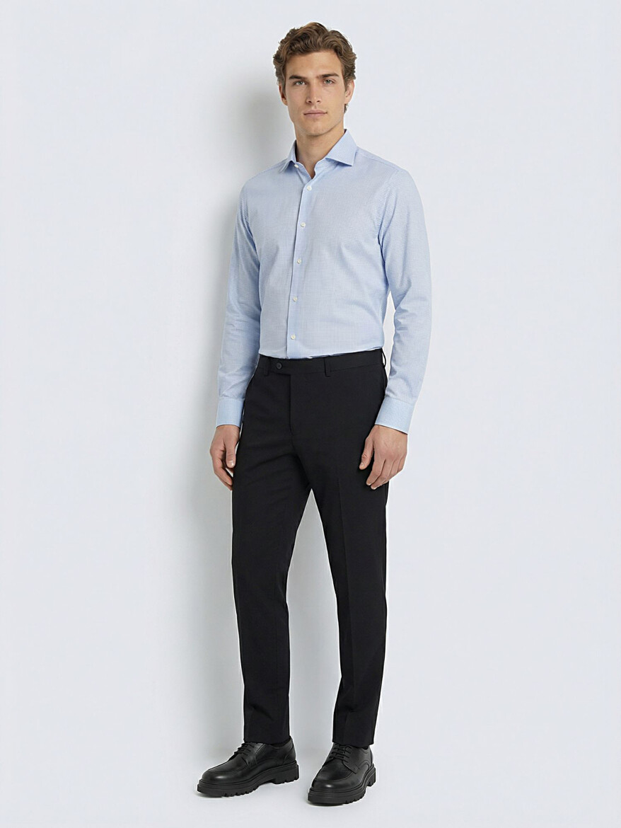 Siyah Düz Dokuma Fitted Fit Klasik Yün Karışımlı Pantolon - 2