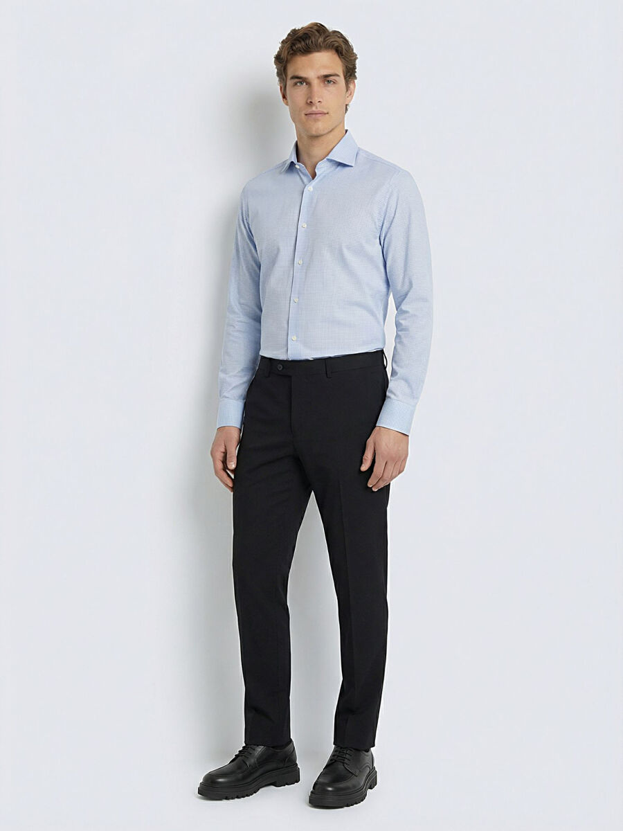 Siyah Düz Dokuma Fitted Fit Klasik Yün Karışımlı Pantolon - 2
