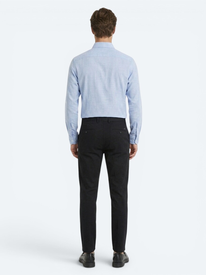 Siyah Düz Dokuma Jogging Fit Casual %100 Keten Pantolon - 5