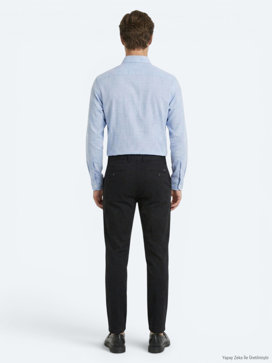 Siyah Düz Dokuma Jogging Fit Casual %100 Keten Pantolon - 5