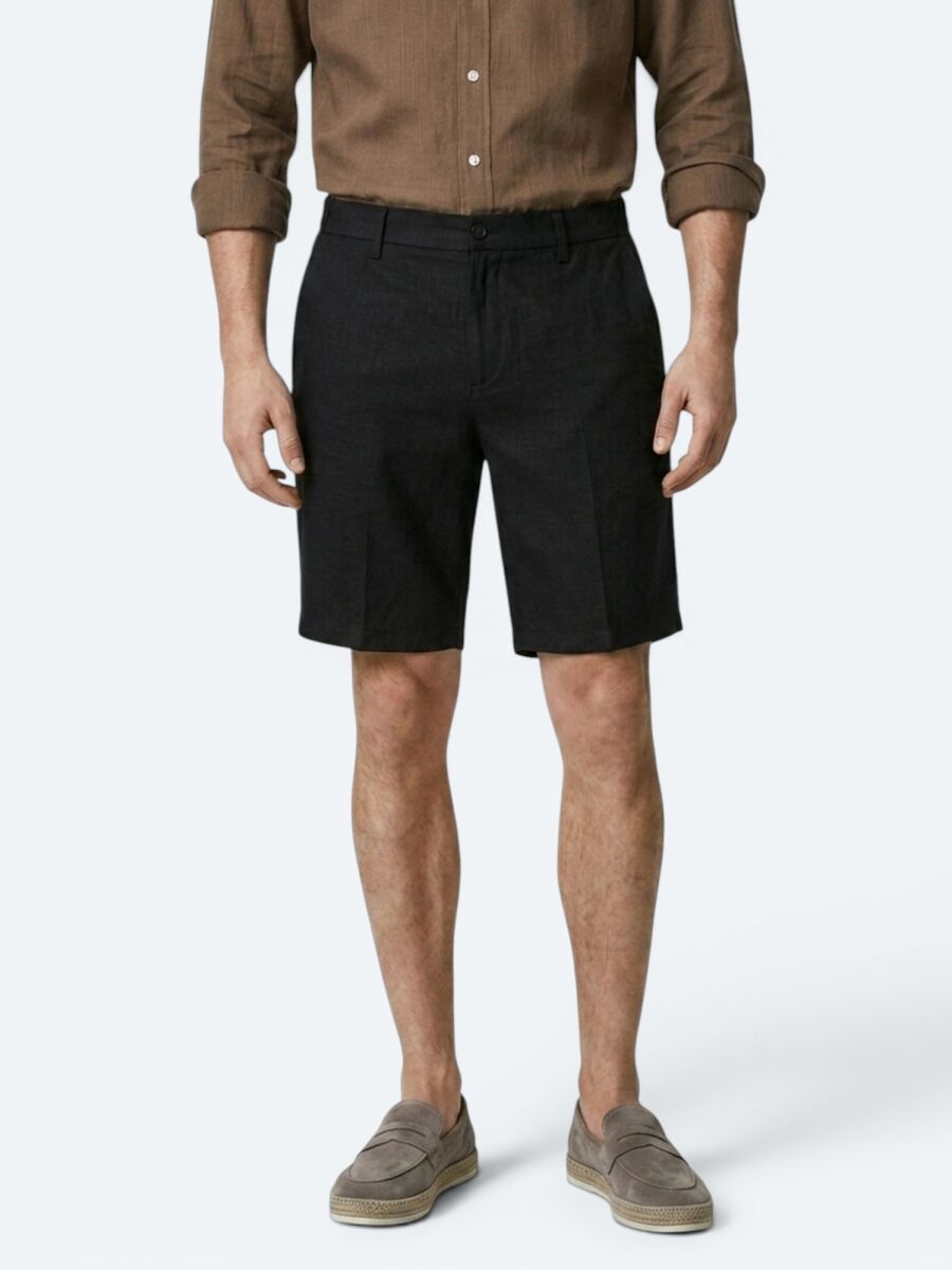 Siyah Düz Dokuma Jogging Fit Casual Pamuk Karışımlı Bermuda - 2