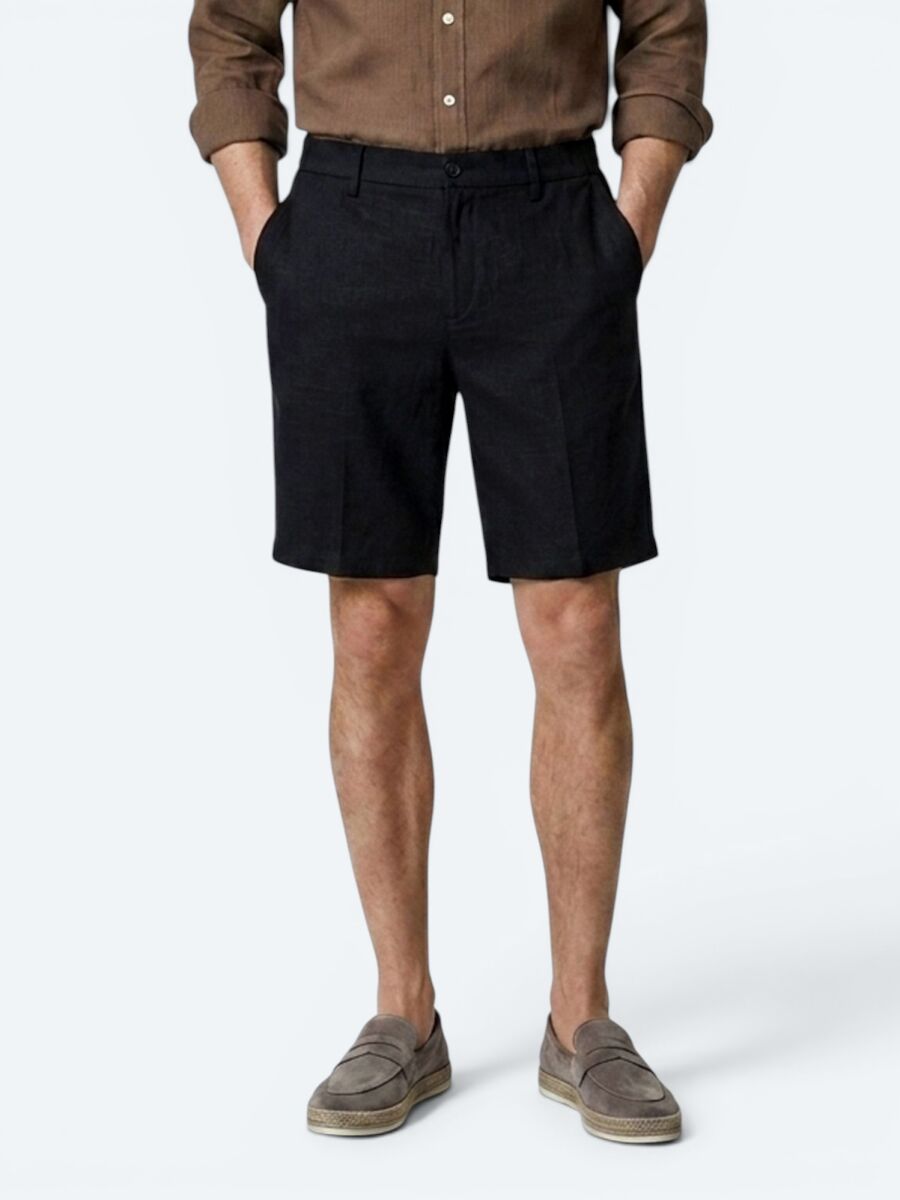 Siyah Düz Dokuma Jogging Fit Casual Pamuk Karışımlı Bermuda - 4