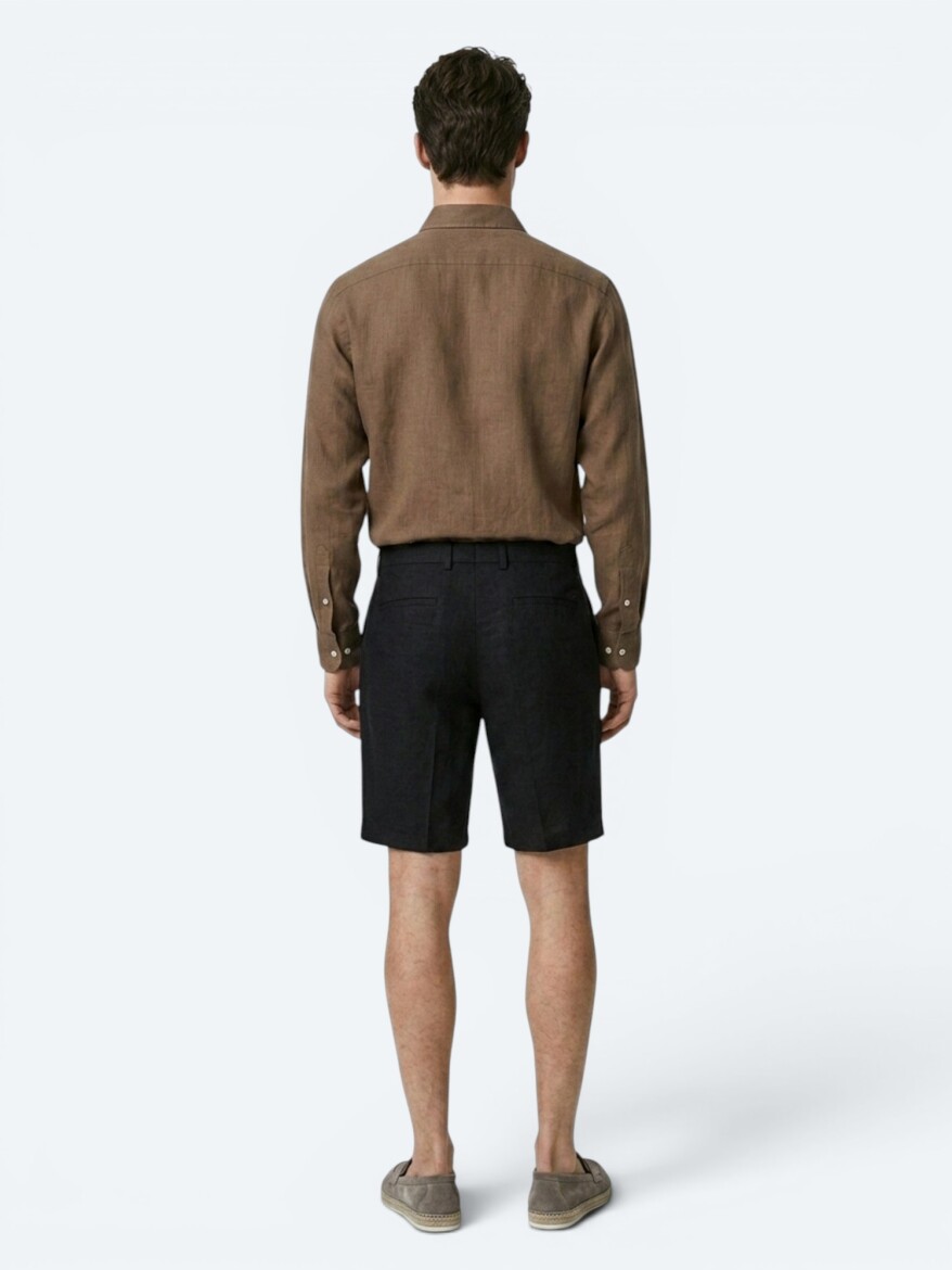 Siyah Düz Dokuma Jogging Fit Casual Pamuk Karışımlı Bermuda - 5
