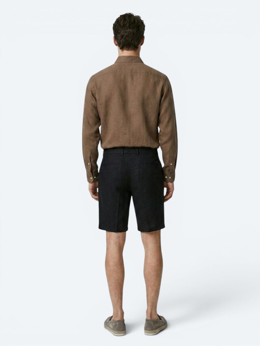 Siyah Düz Dokuma Jogging Fit Casual Pamuk Karışımlı Bermuda - 5