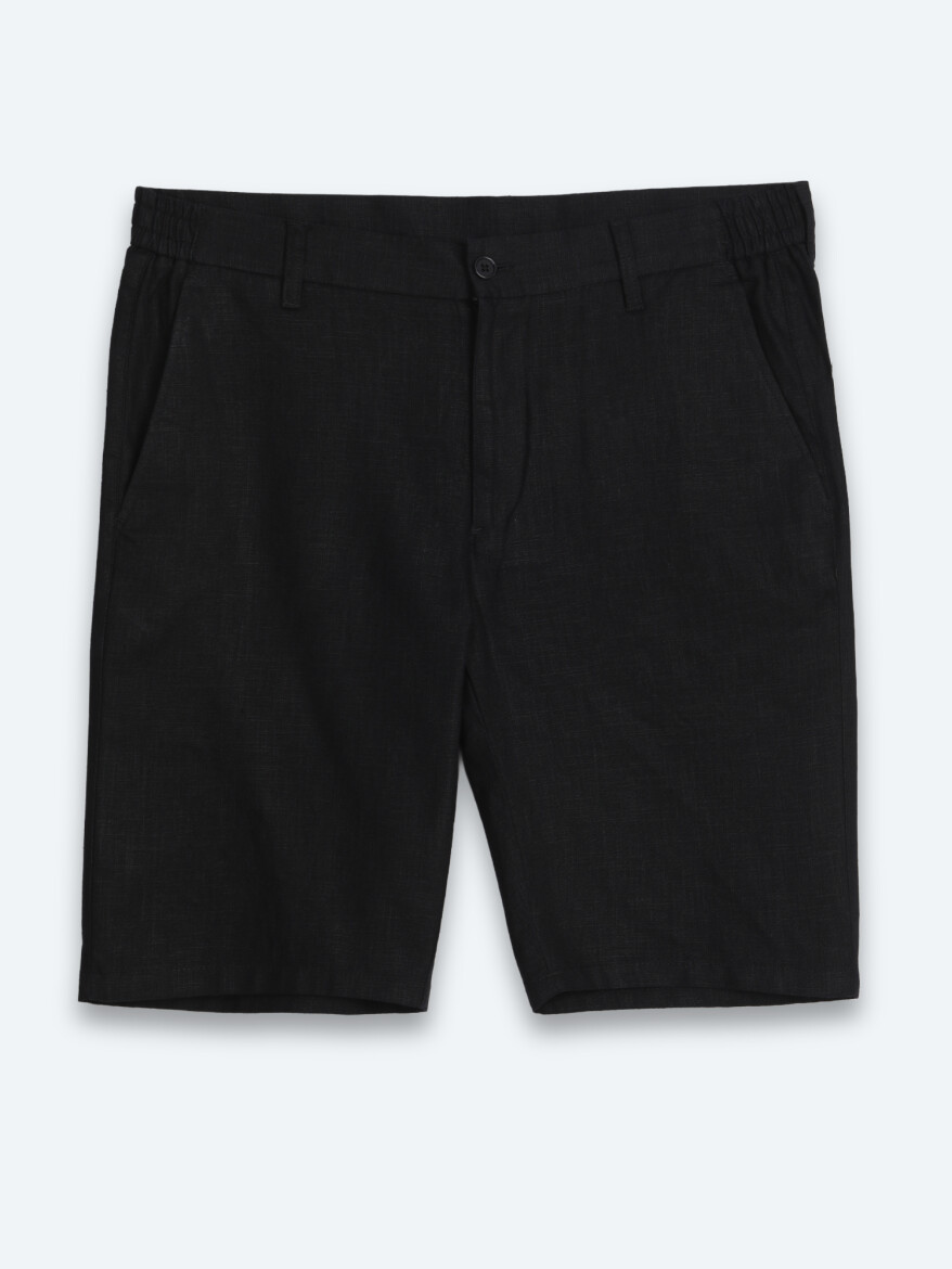 Siyah Düz Dokuma Jogging Fit Casual Pamuk Karışımlı Bermuda - 6