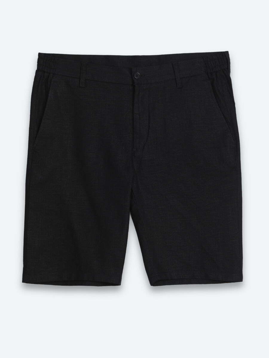 Siyah Düz Dokuma Jogging Fit Casual Pamuk Karışımlı Bermuda - 6