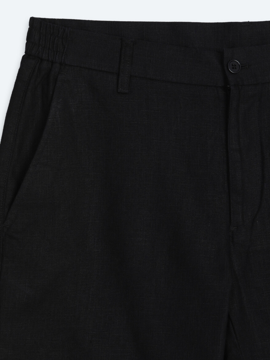 Siyah Düz Dokuma Jogging Fit Casual Pamuk Karışımlı Bermuda - 7