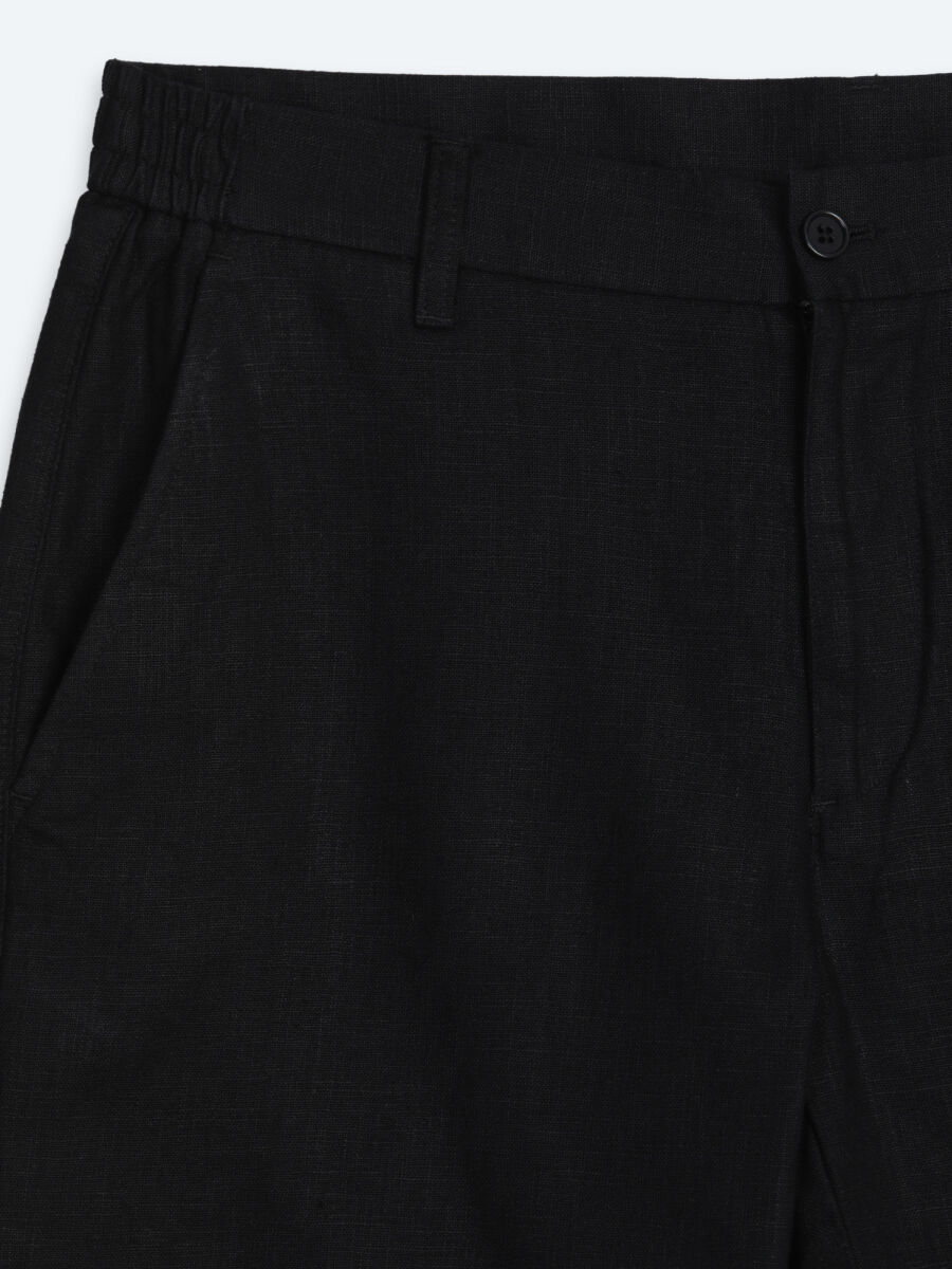 Siyah Düz Dokuma Jogging Fit Casual Pamuk Karışımlı Bermuda - 7