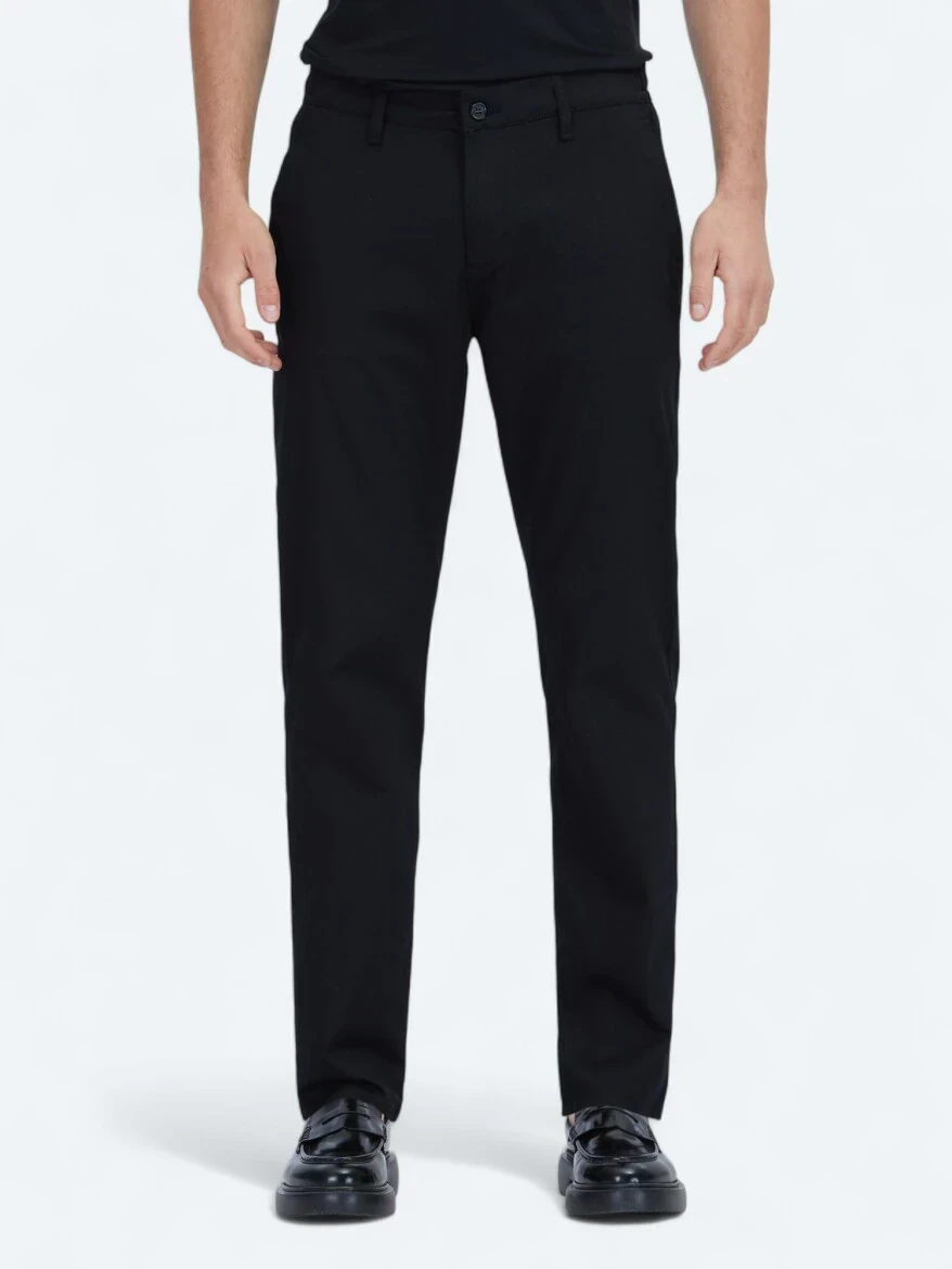Siyah Düz Dokuma Jogging Fit Casual Pamuk Karışımlı Pantolon - 2