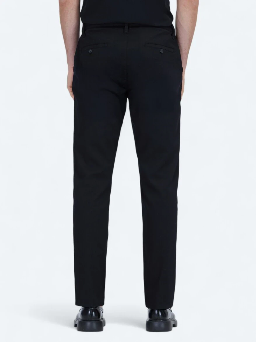 Siyah Düz Dokuma Jogging Fit Casual Pamuk Karışımlı Pantolon - 4