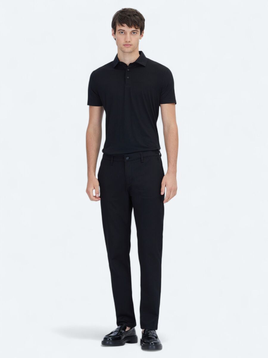 Siyah Düz Dokuma Jogging Fit Casual Pamuk Karışımlı Pantolon - 1