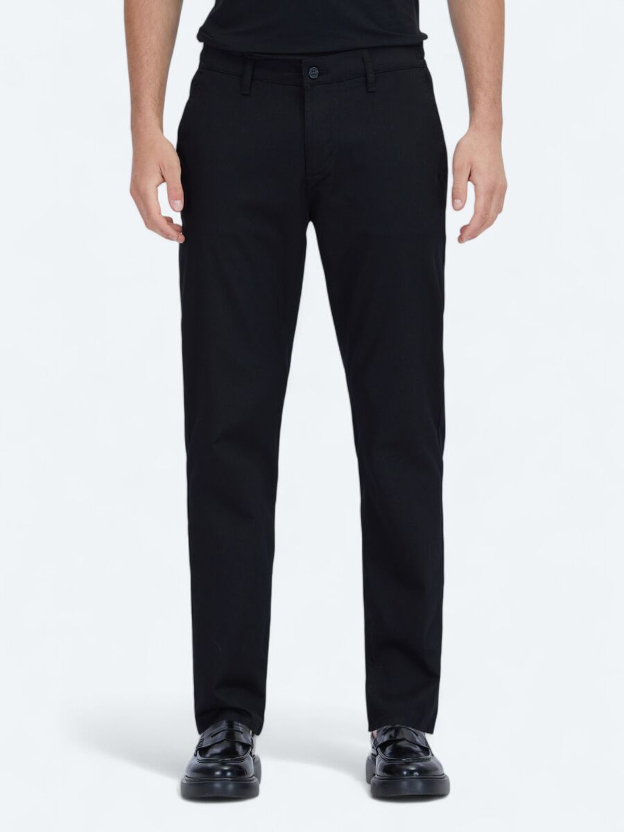 Siyah Düz Dokuma Jogging Fit Casual Pamuk Karışımlı Pantolon - 2
