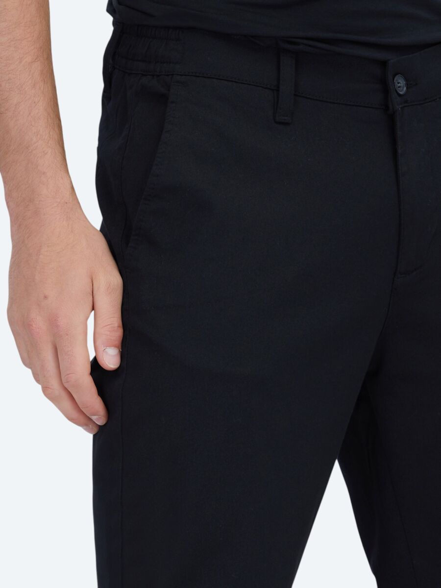 Siyah Düz Dokuma Jogging Fit Casual Pamuk Karışımlı Pantolon - 3