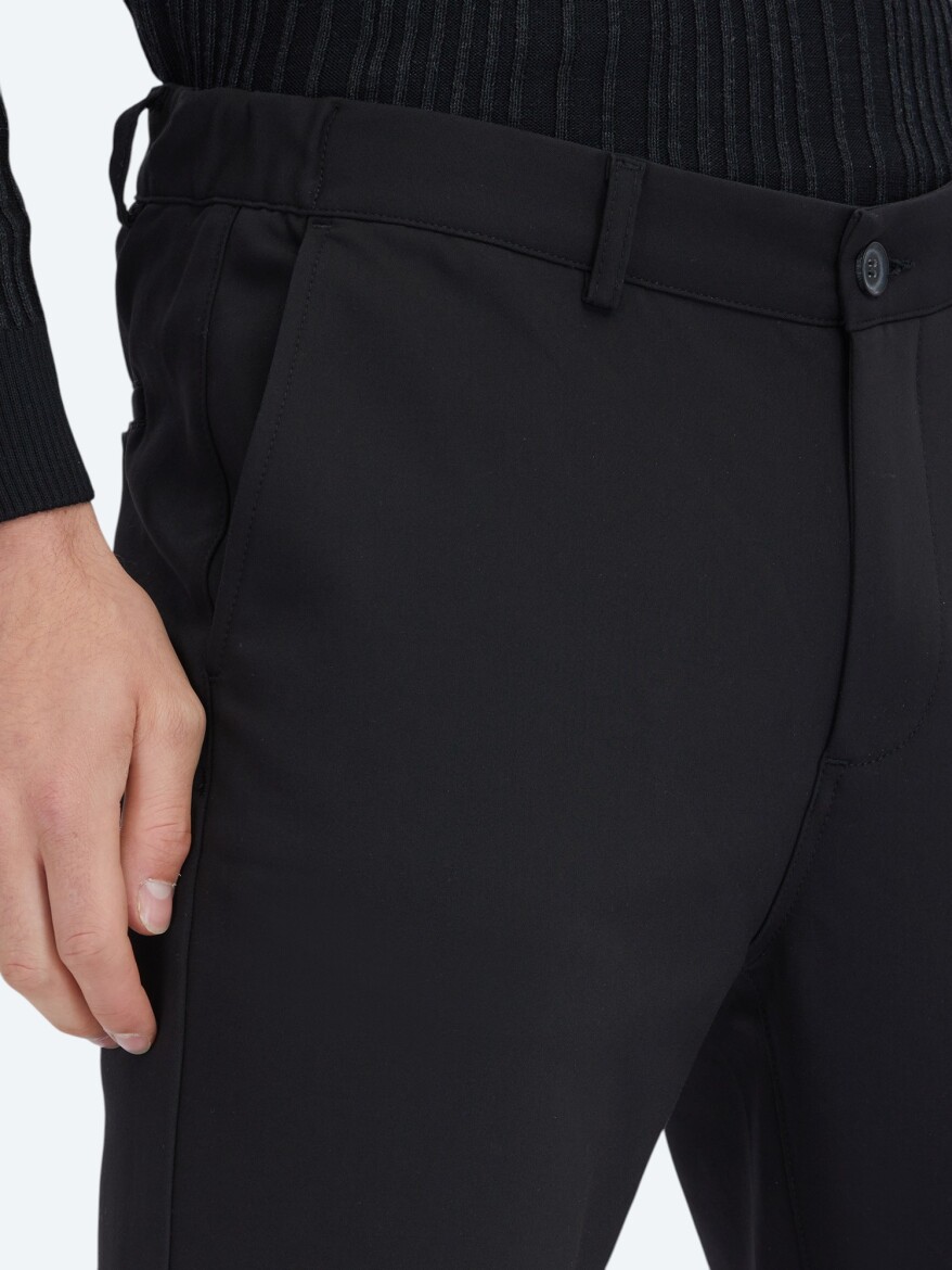 Siyah Teknik Casual Pamuk Karışımlı Pantolon - 3