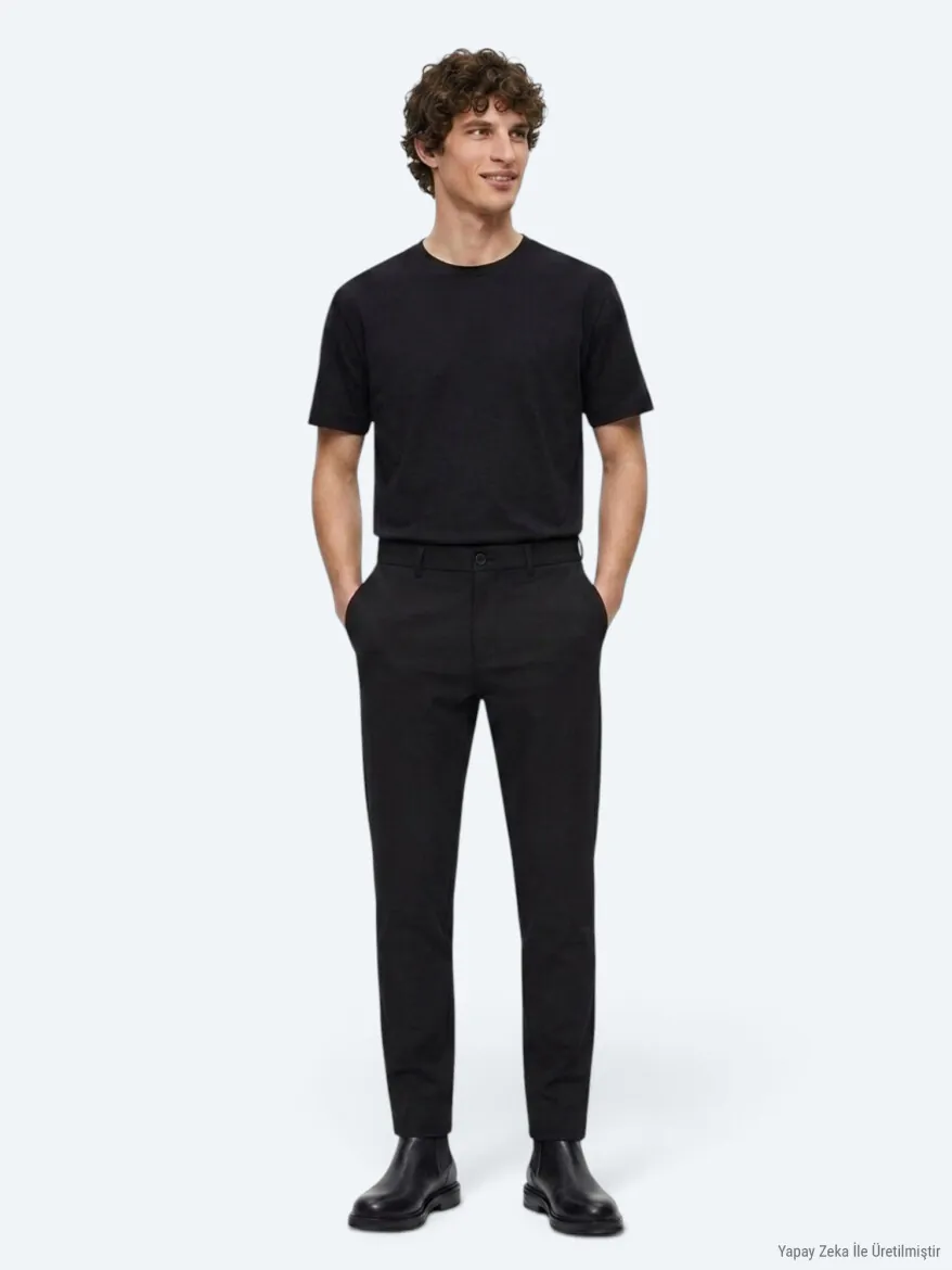 Siyah Düz Dokuma Jogging Fit Casual Pamuk Karışımlı Pantolon - KİP