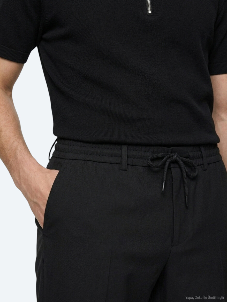 Siyah Düz Dokuma Jogging Fit Casual Pantolon - 4