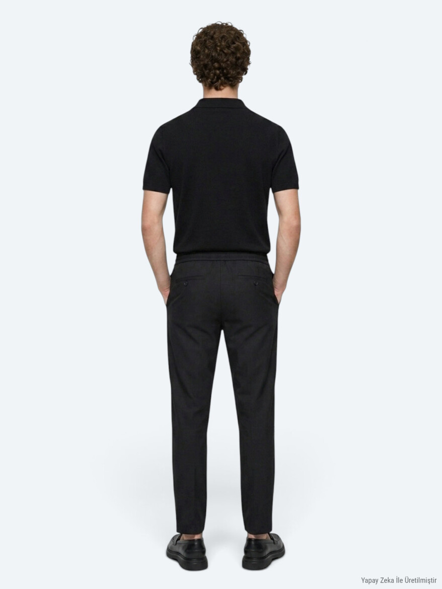 Siyah Düz Dokuma Jogging Fit Casual Pantolon - 5