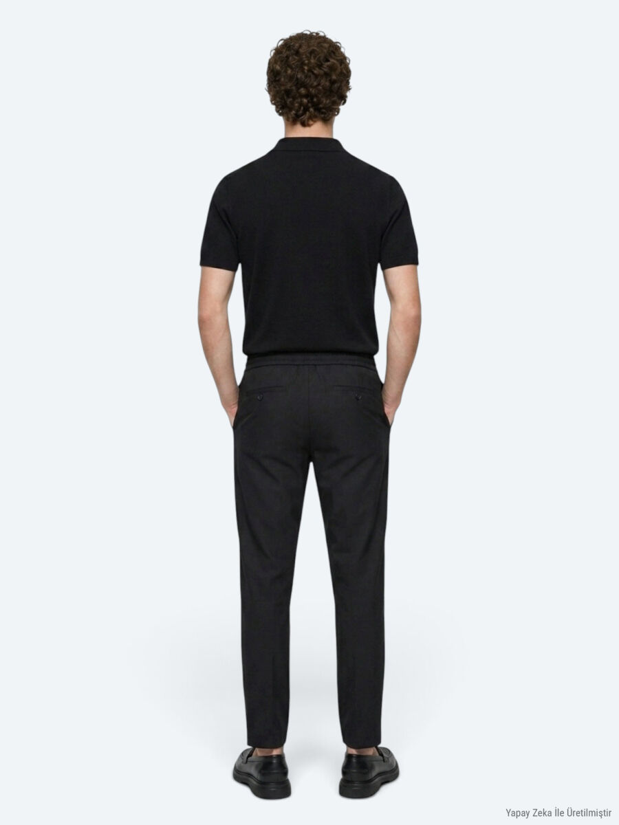 Siyah Düz Dokuma Jogging Fit Casual Pantolon - 5