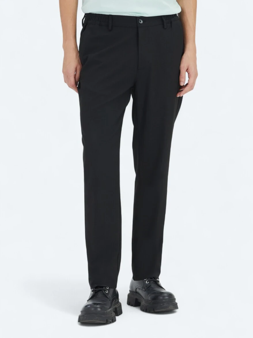 Siyah Düz Dokuma Jogging Fit Casual Pantolon - 2