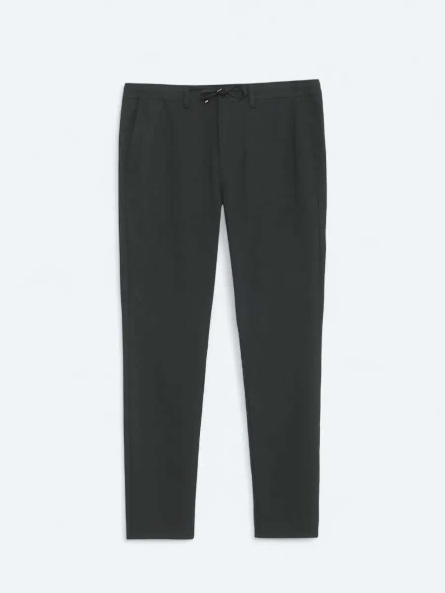 Siyah Düz Dokuma Jogging Fit Casual Pantolon - 1