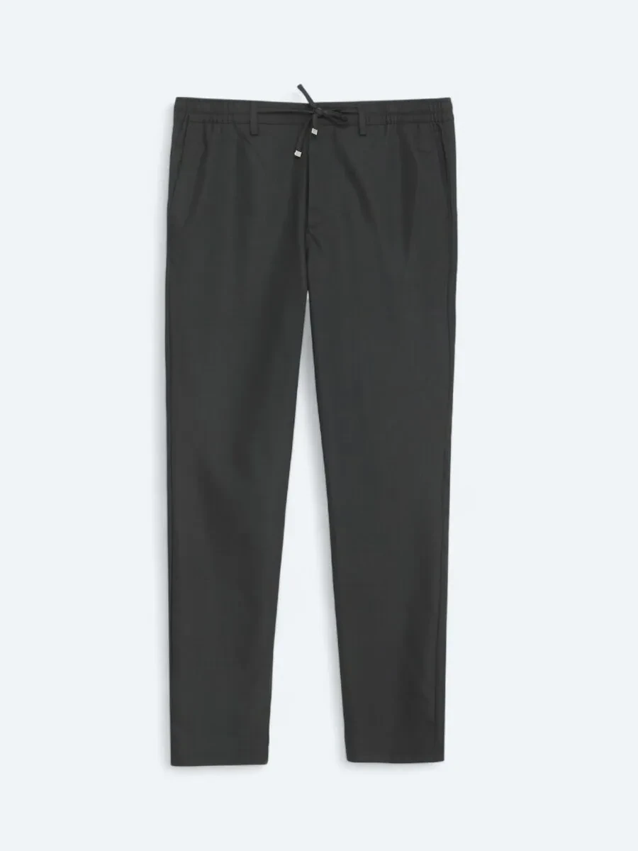Siyah Düz Dokuma Jogging Fit Casual Pantolon - 1