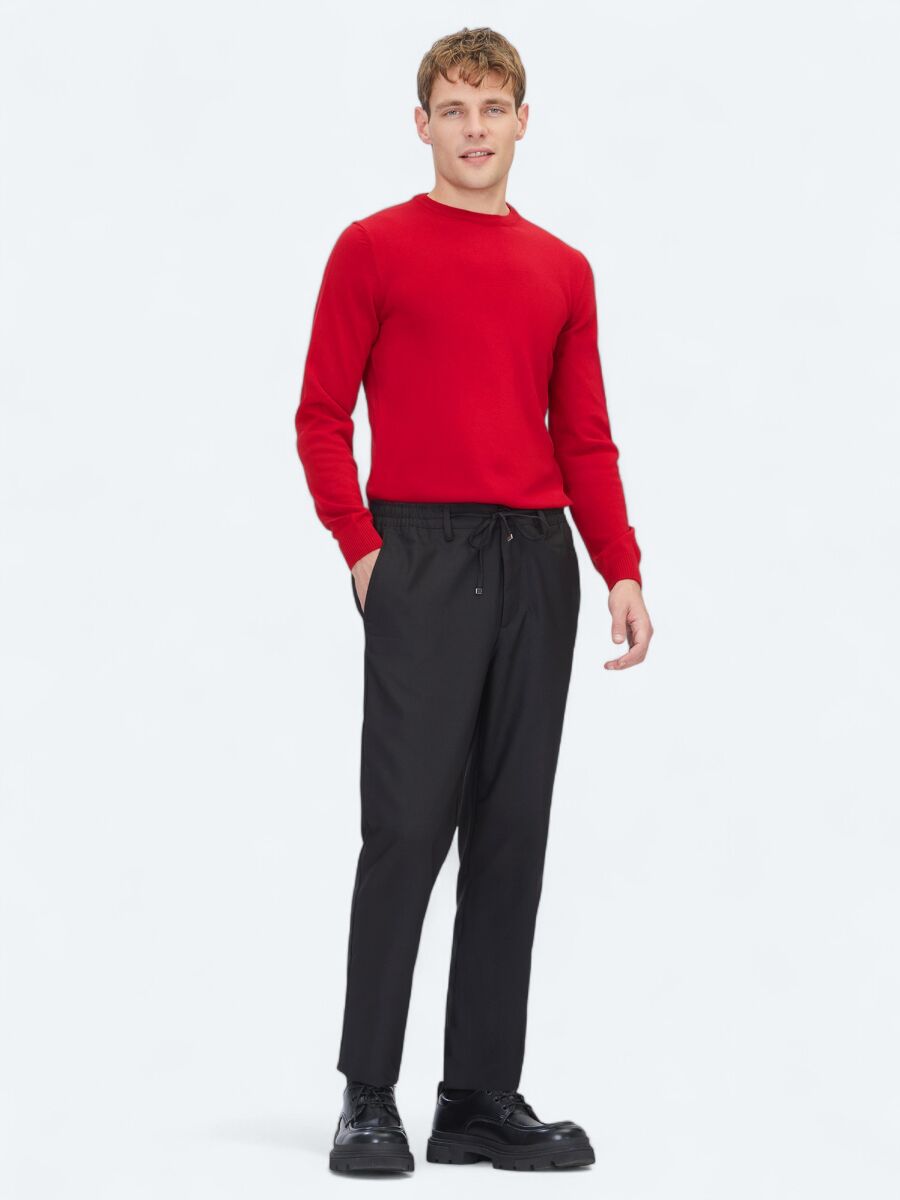 Siyah Düz Dokuma Jogging Fit Casual Pantolon - 1