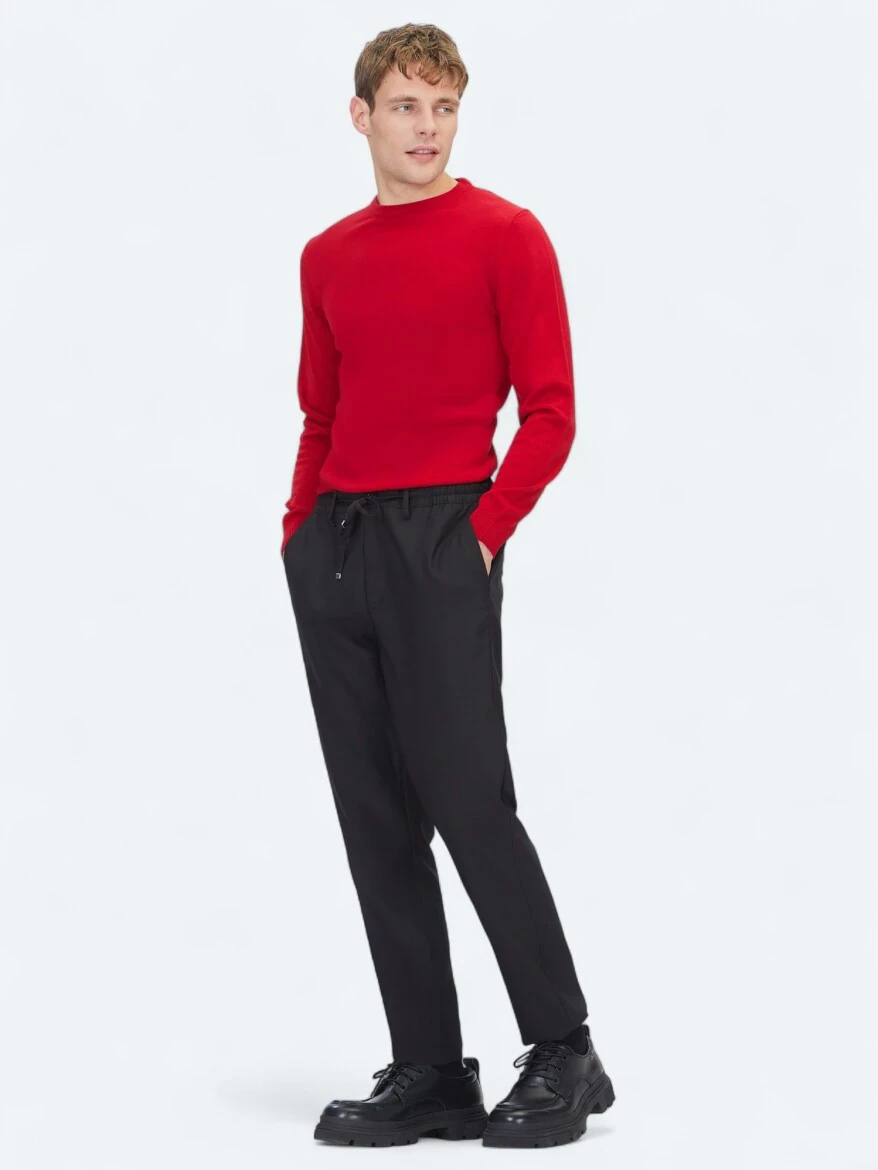 Siyah Düz Dokuma Jogging Fit Casual Pantolon - KİP