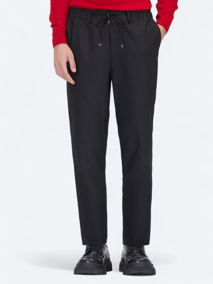 Siyah Düz Dokuma Jogging Fit Casual Pantolon - 3
