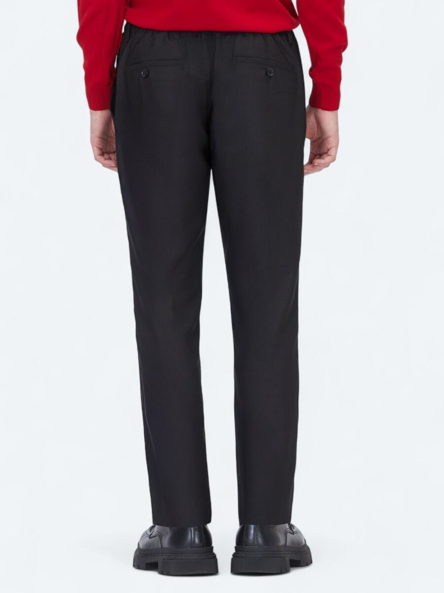 Siyah Düz Dokuma Jogging Fit Casual Pantolon - 5