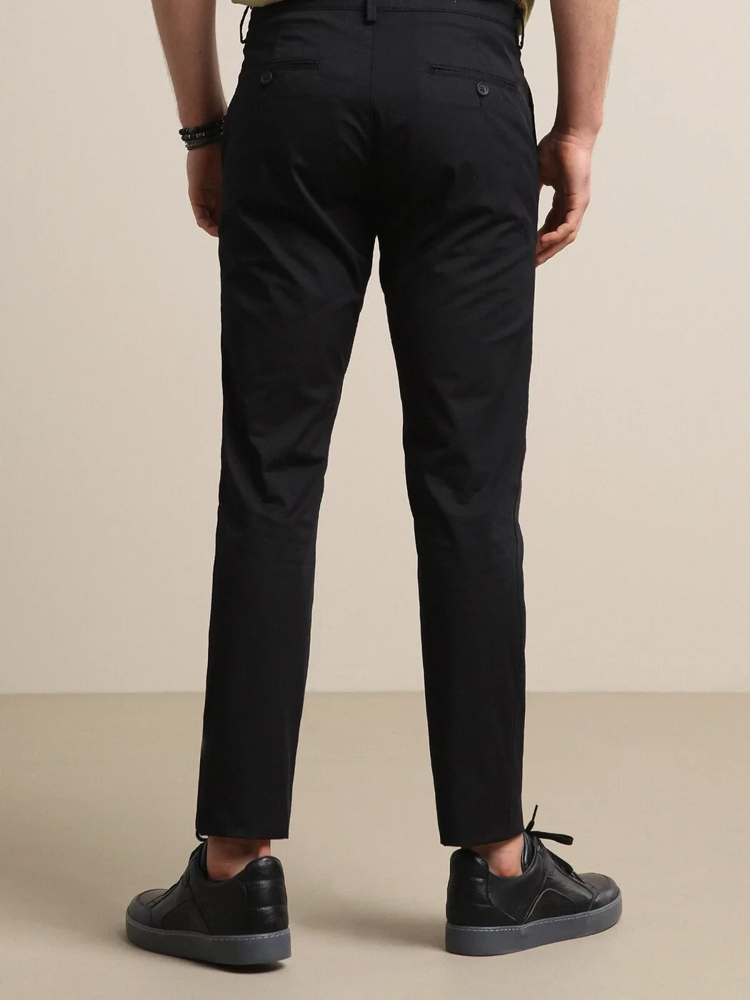 Siyah Düz Dokuma Regular Fit Casual Pamuk Karışımlı Pantolon - 5