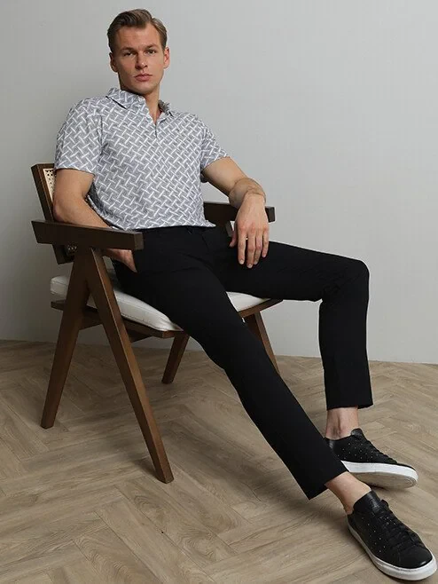Siyah Düz Dokuma Regular Fit Casual Pamuk Karışımlı Pantolon - 3