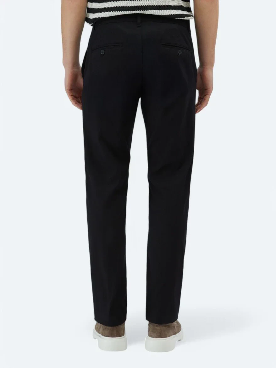 Siyah Düz Dokuma Regular Fit Casual Pamuk Karışımlı Pantolon - 4