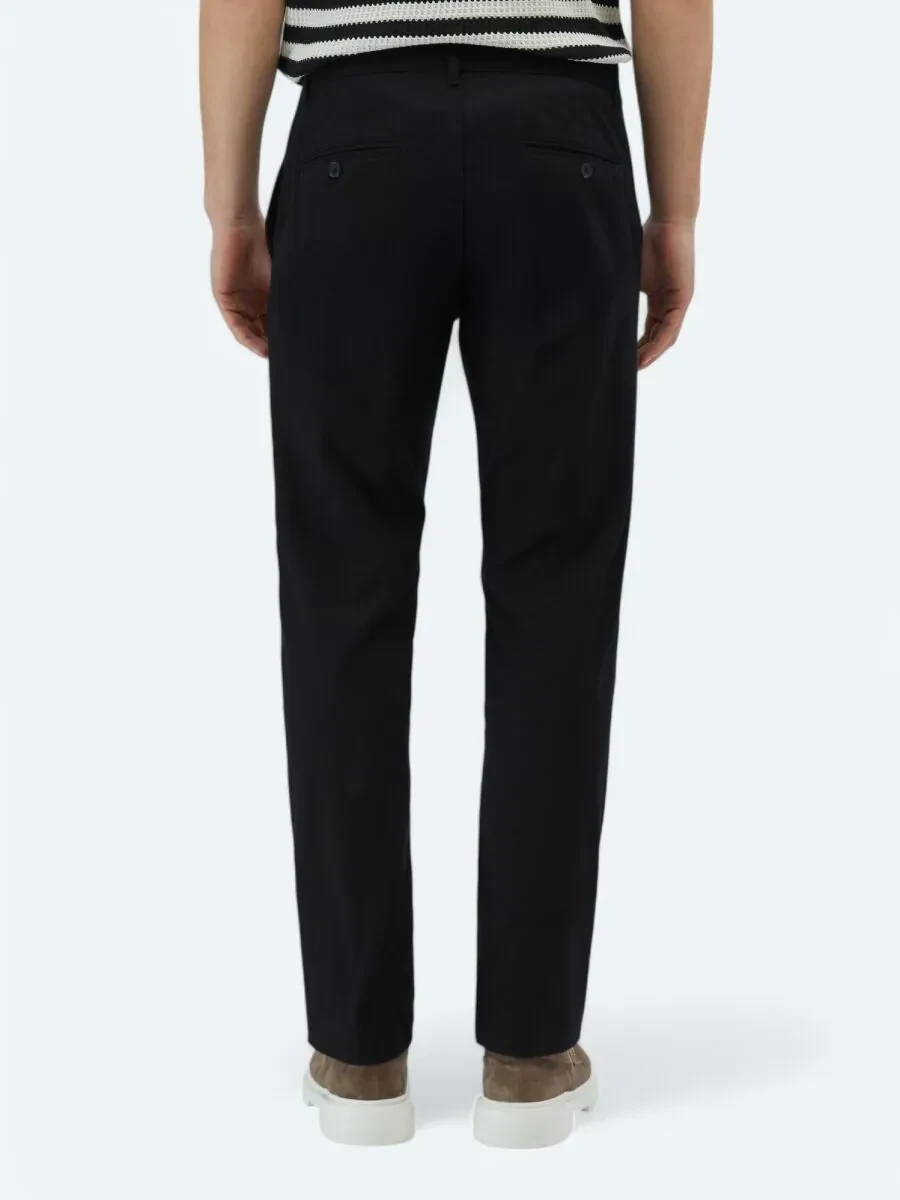 Siyah Düz Dokuma Regular Fit Casual Pamuk Karışımlı Pantolon - 4