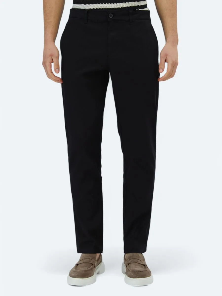 Siyah Düz Dokuma Regular Fit Casual Pamuk Karışımlı Pantolon - 2