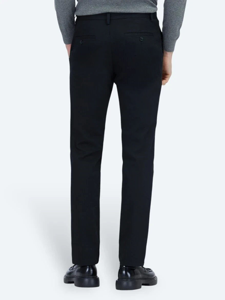 Siyah Düz Dokuma Regular Fit Casual Pamuk Karışımlı Pantolon 