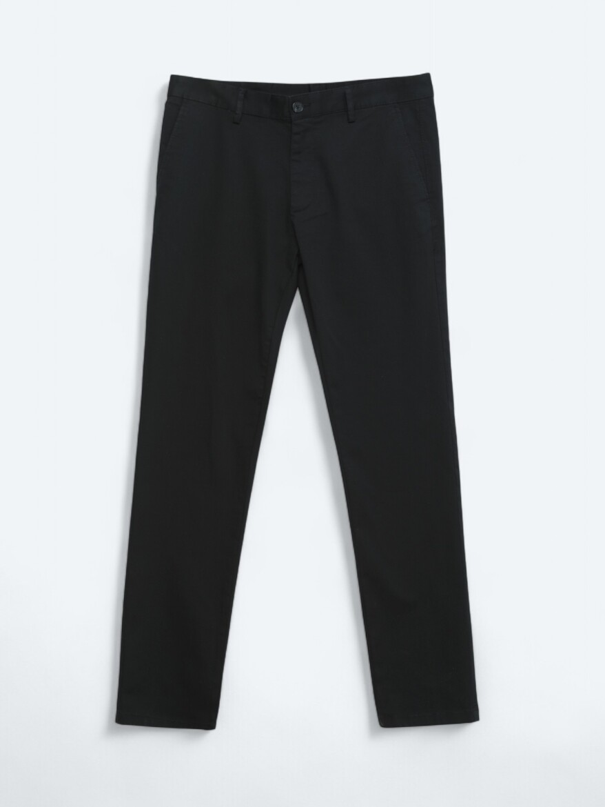 Siyah Düz Dokuma Regular Fit Casual Pamuk Karışımlı Pantolon - 5