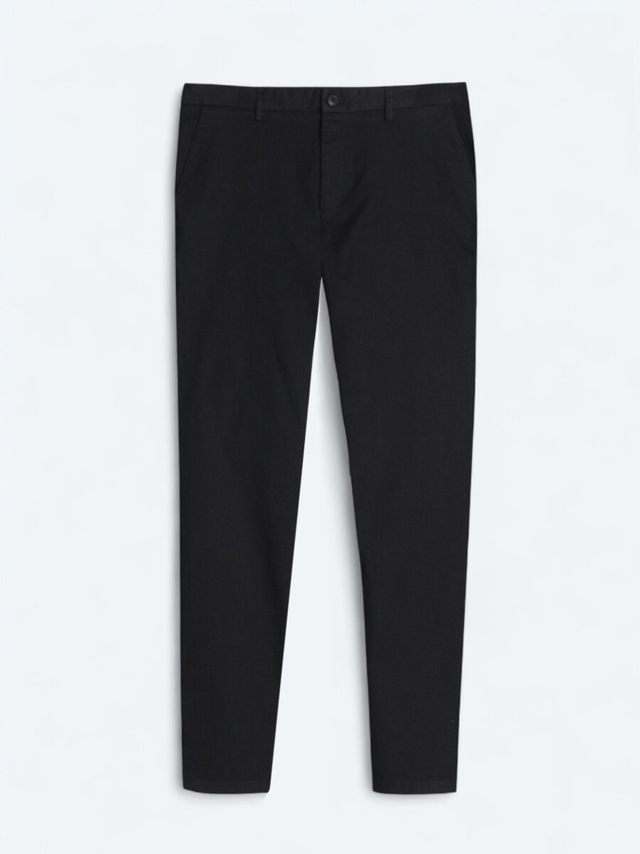 Siyah Düz Dokuma Regular Fit Casual Pamuk Karışımlı Pantolon - 5