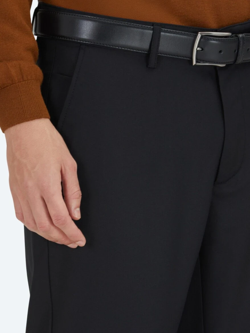 Siyah Düz Dokuma Regular Fit Casual Pantolon - 3