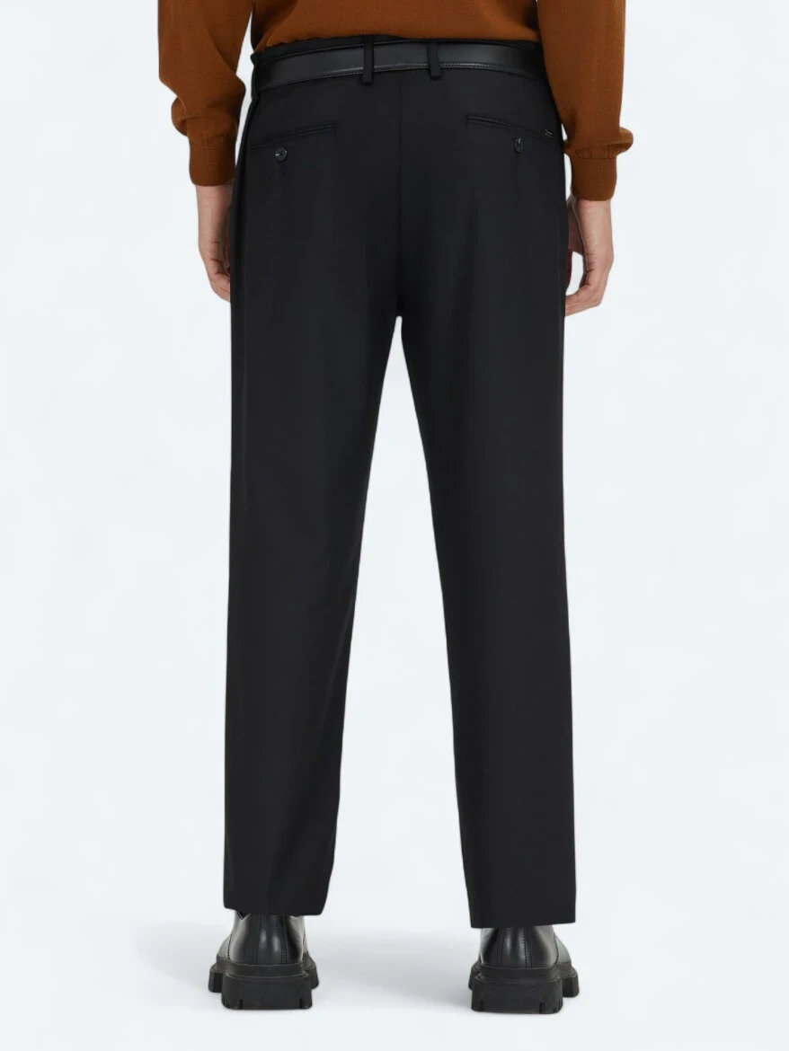 Siyah Düz Dokuma Regular Fit Casual Pantolon 