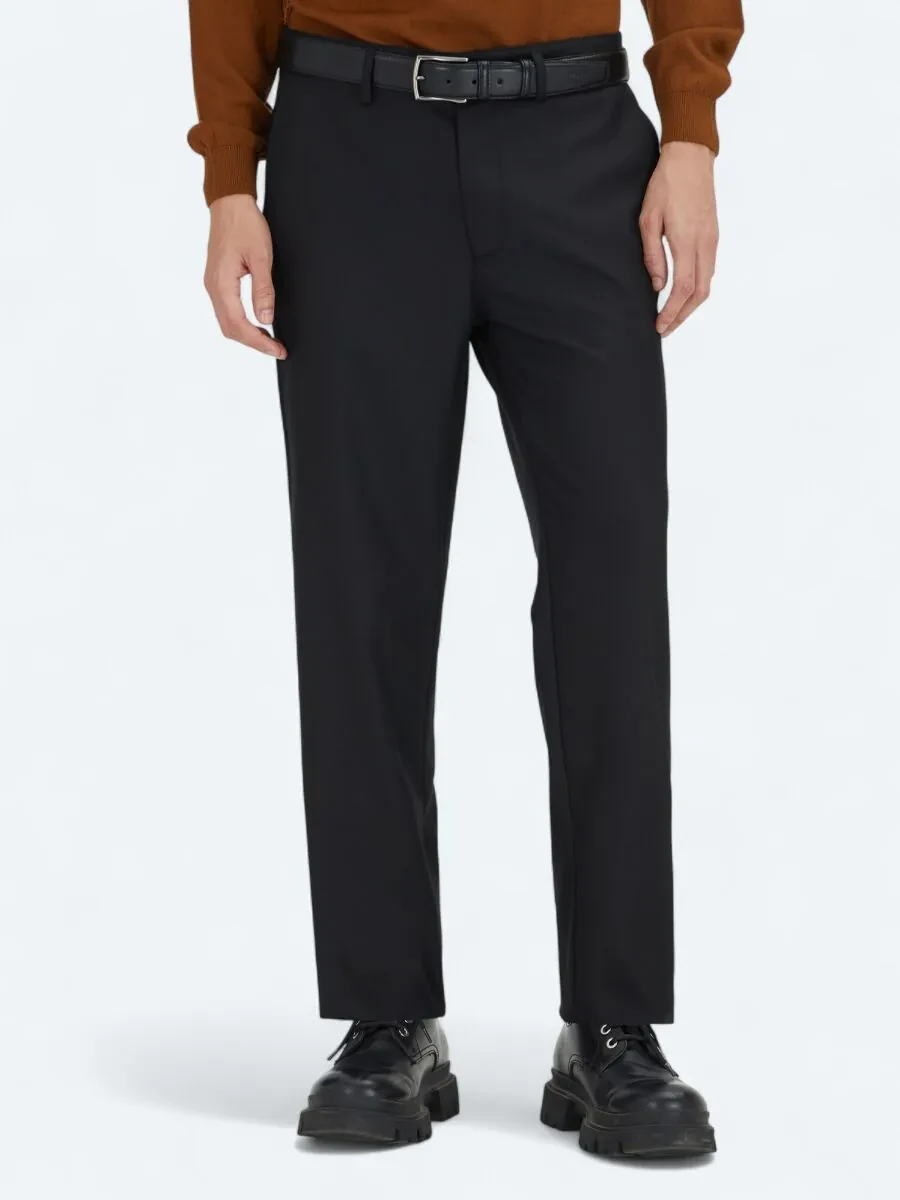 Siyah Düz Dokuma Regular Fit Casual Pantolon - 2