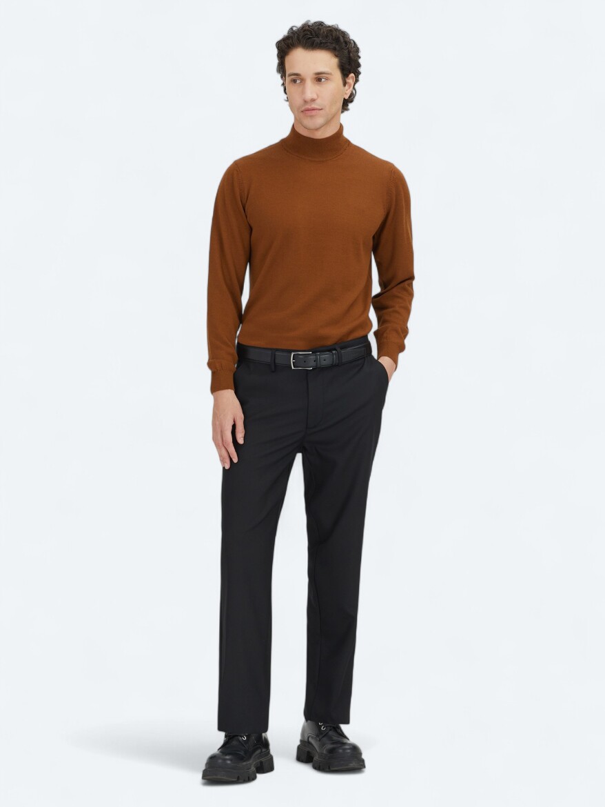 Siyah Düz Dokuma Regular Fit Casual Pantolon 