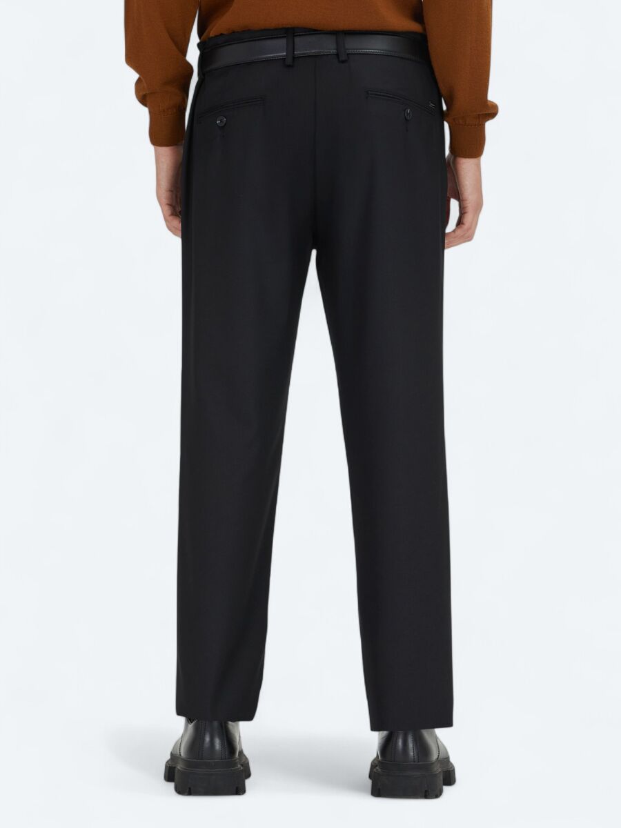 Siyah Düz Dokuma Regular Fit Casual Pantolon - 4